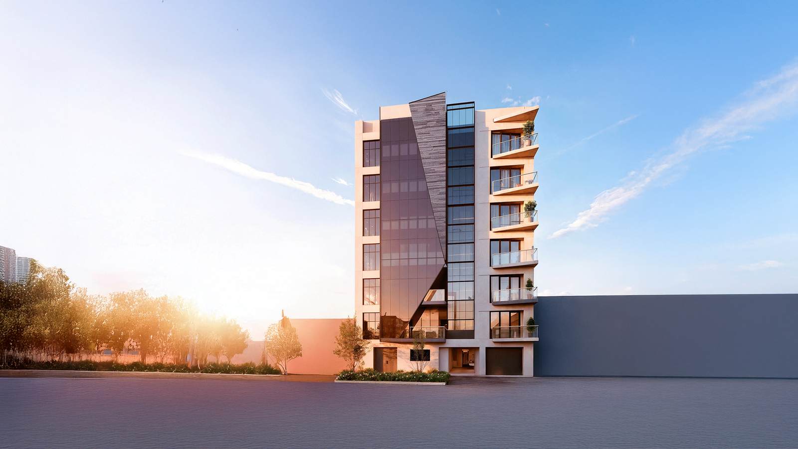 Vista exterior moderna del proyecto ORIGEN - Fachada contemporánea