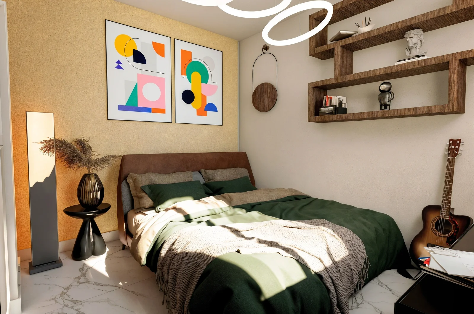 Dormitorio principal con espacio para cama matrimonial y amplios closets en Origen Residencial